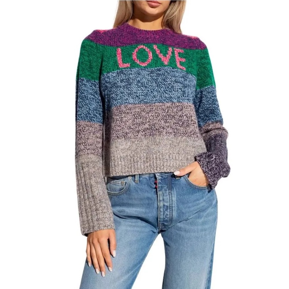 Zadig & Voltaire Cyrka Love Crewneck Sweater Cashmere Wool Blend Striped Small